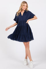 Navy Tiered Linen Dress