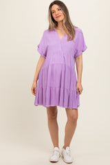 Lavender Tiered Linen Maternity Dress