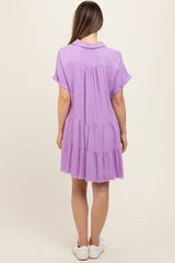 Lavender Tiered Linen Maternity Dress