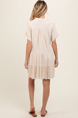 Cream Tiered Linen Maternity Dress