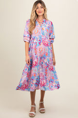 Lavender Paisley Print Tiered A-Line Maternity Midi Dress