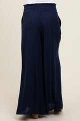 Navy Blue Wide Leg Smocked Lightweight Maternity Pants