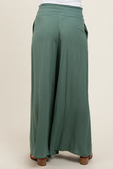 Olive Wide Leg Smocked Lightweight Maternity Pants