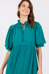 Jade Balloon Sleeve Split Neck Midi Dress