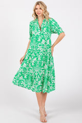 Green Floral V-Neck Tiered Maternity Midi Dress