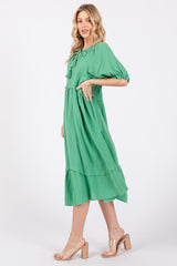 Green Tassel Tie Midi Dress