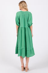 Green Tassel Tie Midi Dress