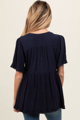 Navy Blue Short Sleeve Maternity Top