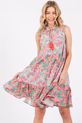 Coral Mixed Floral Tiered Maternity Dress