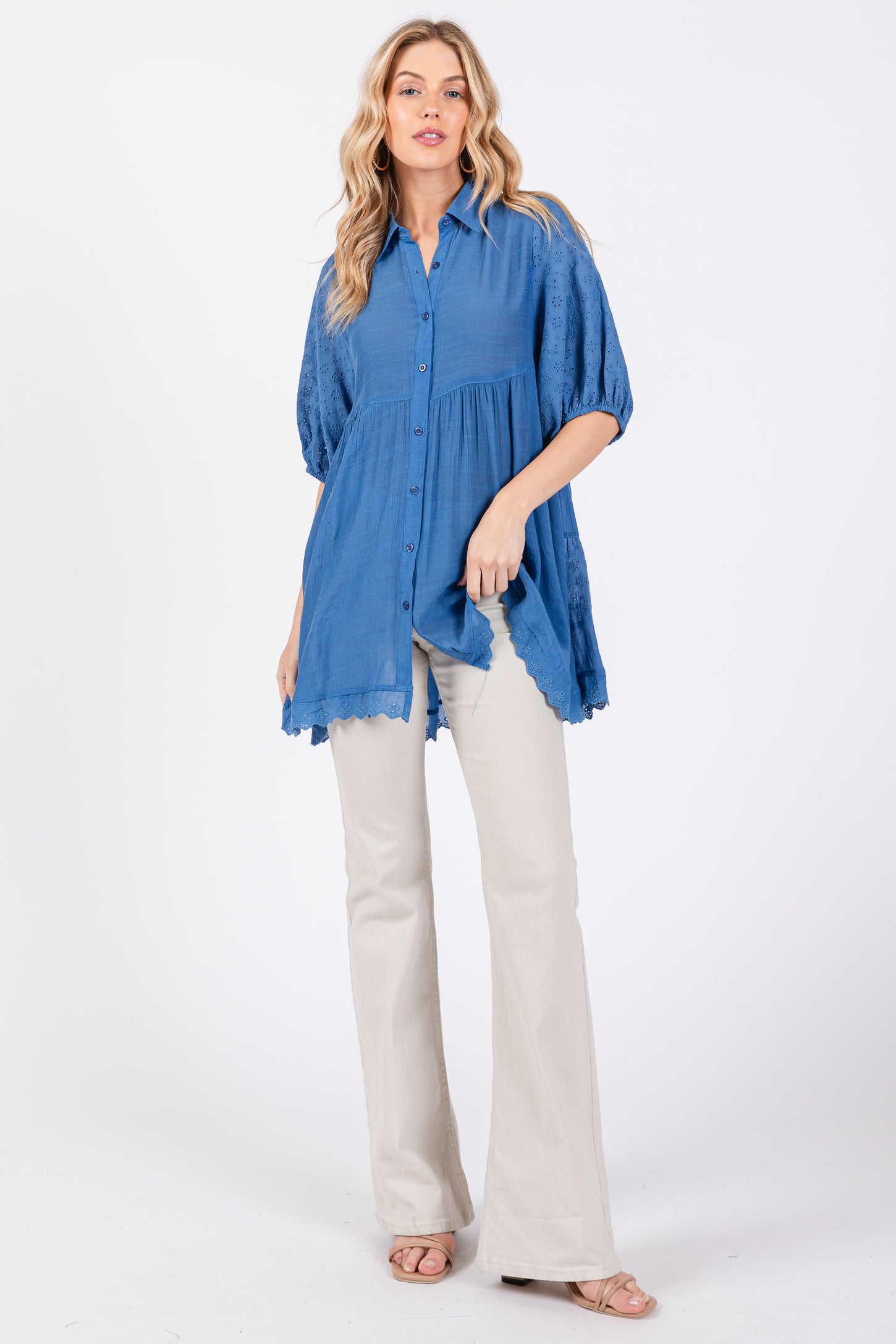 Blue Collared Lightweight Maternity Tunic