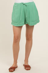 Mint Green Unfinished Hem Maternity Shorts