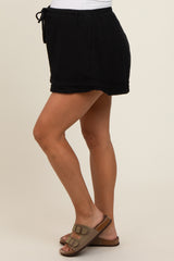 Black Unfinished Hem Maternity Shorts