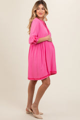 Pink Long Sleeve Maternity Dress