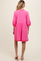 Pink Long Sleeve Maternity Dress