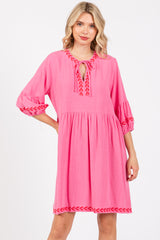 Pink Long Sleeve Maternity Dress