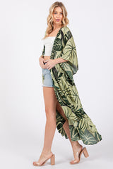 Green Tropical Print Long Cover Up