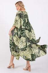 Green Tropical Print Long Cover Up