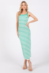 Green Low Back Striped Dress