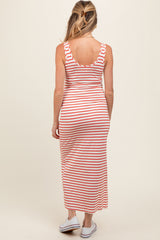 Red Striped Front Tie Maternity Dress