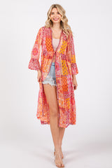 Pink Floral Paisley Metallic Striped Tie Front Maternity Cover Up