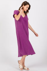 Purple Waffle Knit Short Sleeve Dress