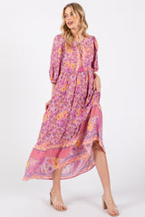 Pink Floral Tassel Tie Maternity Maxi Dress