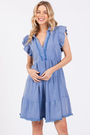 Blue French Terry Tiered Dress