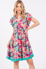 Pink Multicolor Ruffle Accent Maternity Dress