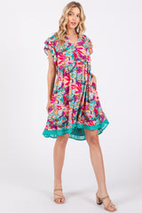 Pink Multicolor Ruffle Accent Dress