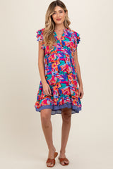 Blue Multicolor Ruffle Accent Maternity Dress