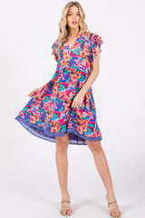 Blue Multicolor Ruffle Accent Maternity Dress