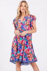 Blue Multicolor Ruffle Accent Dress