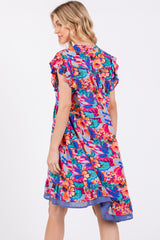 Blue Multicolor Ruffle Accent Dress