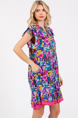 Purple Multicolor Ruffle Accent Dress