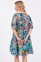 Jade Floral V Neck Half Sleeve Dress