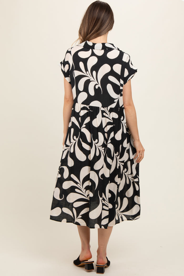 Black Abstract Print Collared Maternity Dress