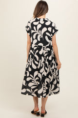 Black Abstract Print Collared Maternity Dress