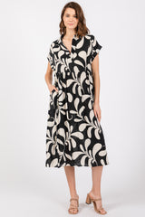 Black Abstract Print Collared Maternity Dress