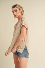 Oat V-Neck Short Sleeve Top