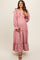 Mauve Button Pleated Front Square Neck Ruffle Tiered Maternity Maxi Dress