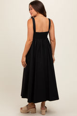 Black Front Tie Sleeveless Maternity Midi Dress