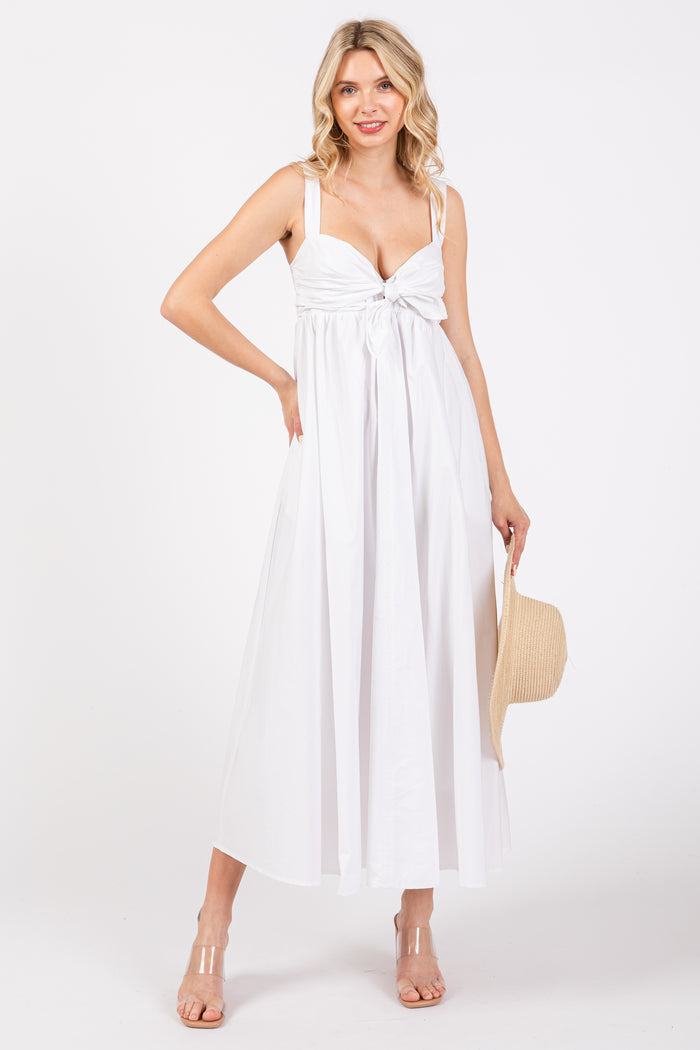 White Front Tie Sleeveless Maternity Midi Dress