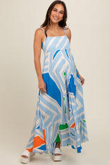 Light Blue Striped Colorblock Maternity Dress