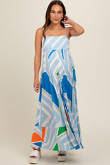 Light Blue Striped Colorblock Maternity Dress