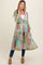 Green Floral Paisley Metallic Striped Tie Front Maternity Cover Up