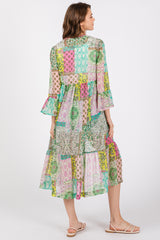 Green Floral Paisley Metallic Striped Tie Front Cover Up