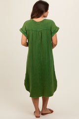 Green Waffle Knit Short Sleeve Maternity Dress