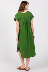 Green Waffle Knit Short Sleeve Dress