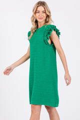 Green Knit Ruffle Sleeve Maternity Sweater Dress