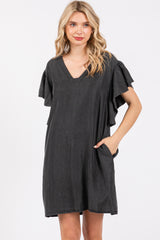 Charcoal Ruffle Sleeve Maternity Mini Dress